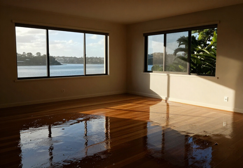 Water-damaged ceiling in an Eveleigh apartment before drying